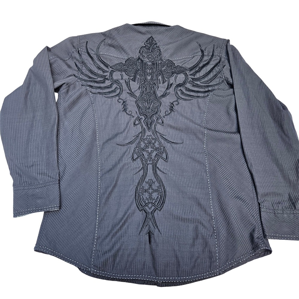 Roar Button Up Shirt Embroidered Crosses Long Sleeve Western Mens L black